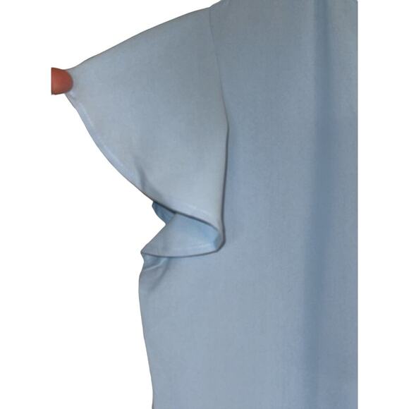 Short Sleeve Women Split V Neckline Summer Chiffon Pullover Top SZ XL Blue NWOT - Picture 2 of 7